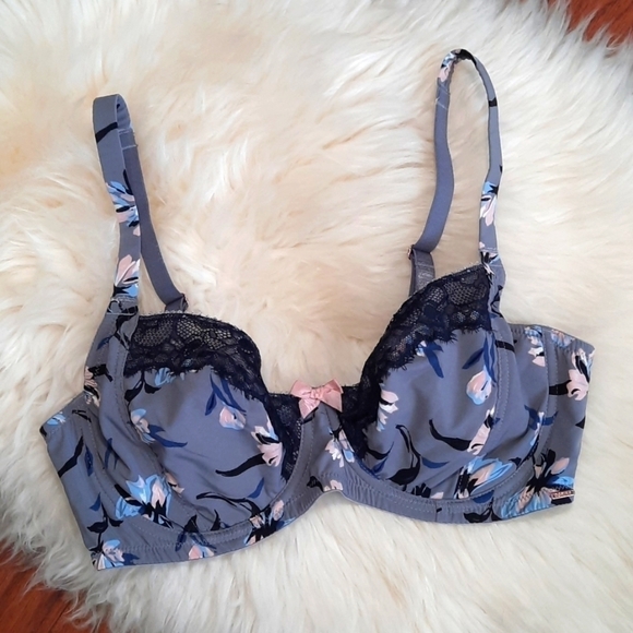 Dorina Gray Unlined Floral Bra - Picture 1 of 5